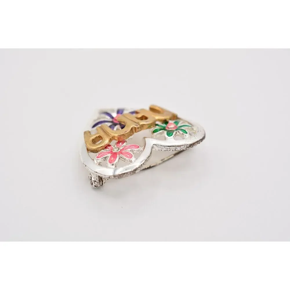 TC Vintage NANA Pin Brooch Floral Heart Grandma Grandmother Enamel Signed BinBA